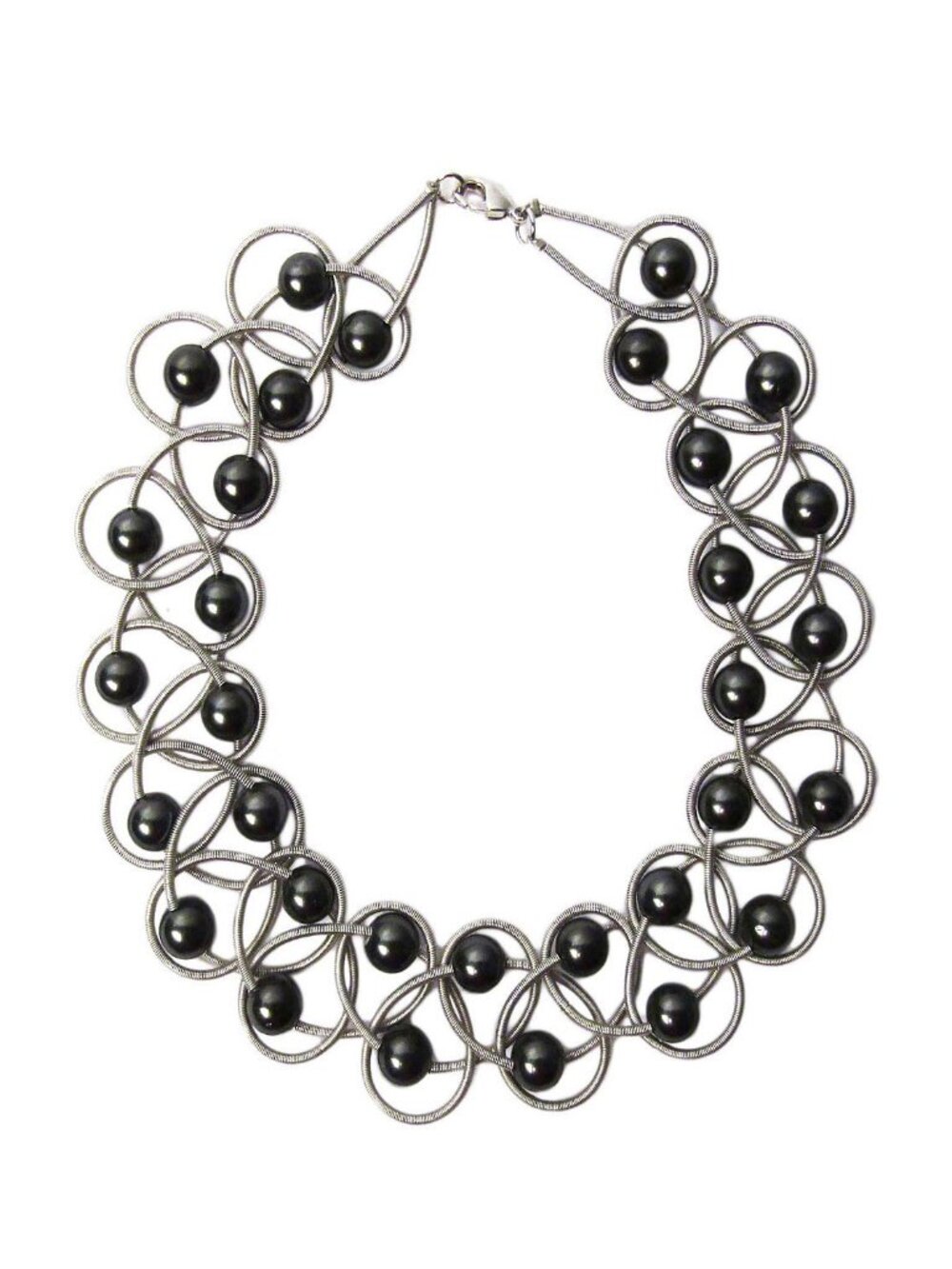 Tigerstars Black Mother Of Pearl Piano Wire Necklace
